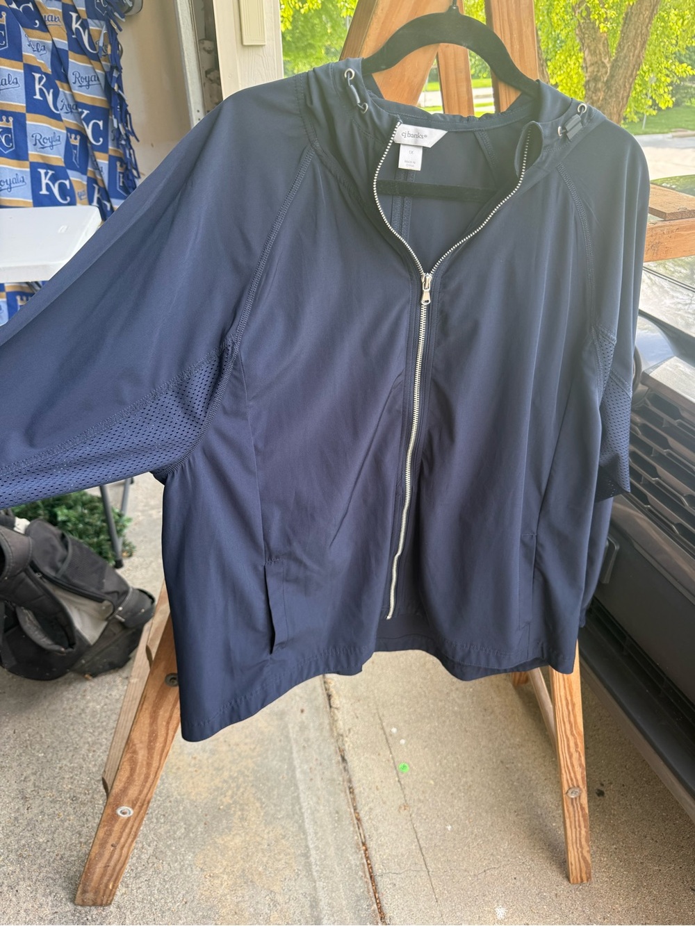 CJ Banks Navy Hooded Lightweight Zip-Front Jacket